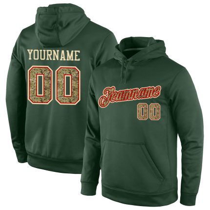 Custom Name and Number Sports Hoodie - Personalized Green Camo Red Pullover Sweatshirt for Team Wear Personalized Stitched