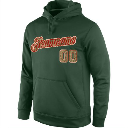 Custom Name and Number Sports Hoodie - Personalized Green Camo Red Pullover Sweatshirt for Team Wear Personalized Stitched