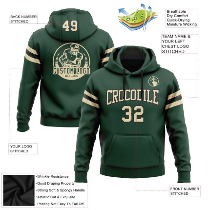 Custom Name Number Green Black Football Hoodie Sweatshirt Personalized Stitched Pullover for Team Personalized Stitched Green