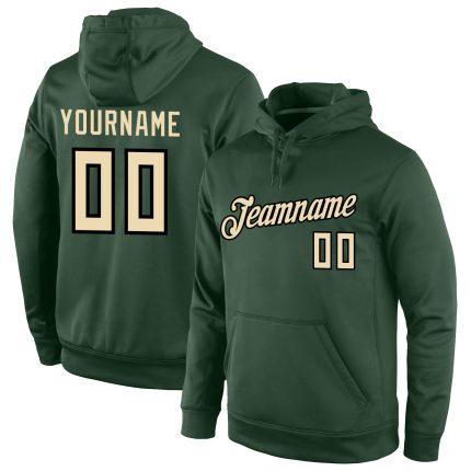 Custom Name Number Sports Hoodie Pullover Sweatshirt Green Cream Black Stitched Team Design Personalized Stitched Green Cream-Black