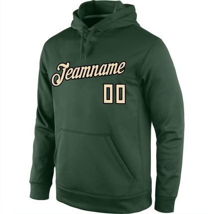 Custom Name Number Sports Hoodie Pullover Sweatshirt Green Cream Black Stitched Team Design Personalized Stitched Green Cream-Black