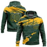 Custom Name and Number Sports Hoodie Personalized Green Gold 3D Torn Paper Style Pullover Sweatshirt Personalized Stitched
