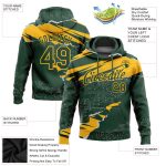 Custom Name and Number Sports Hoodie Personalized Green Gold 3D Torn Paper Style Pullover Sweatshirt Personalized Stitched