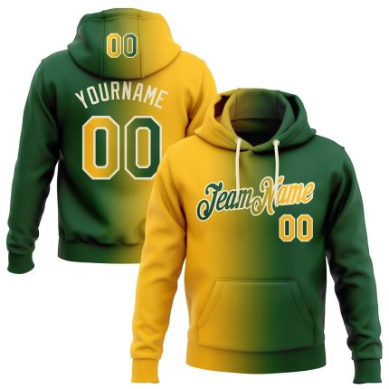 Custom Gradient Hoodie with Name & Number - Personalized Green Gold-Cream Sports Pullover Sweatshirt Personalized Stitched