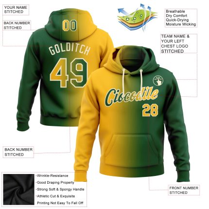 Custom Gradient Hoodie with Name & Number - Personalized Green Gold-Cream Sports Pullover Sweatshirt Personalized Stitched