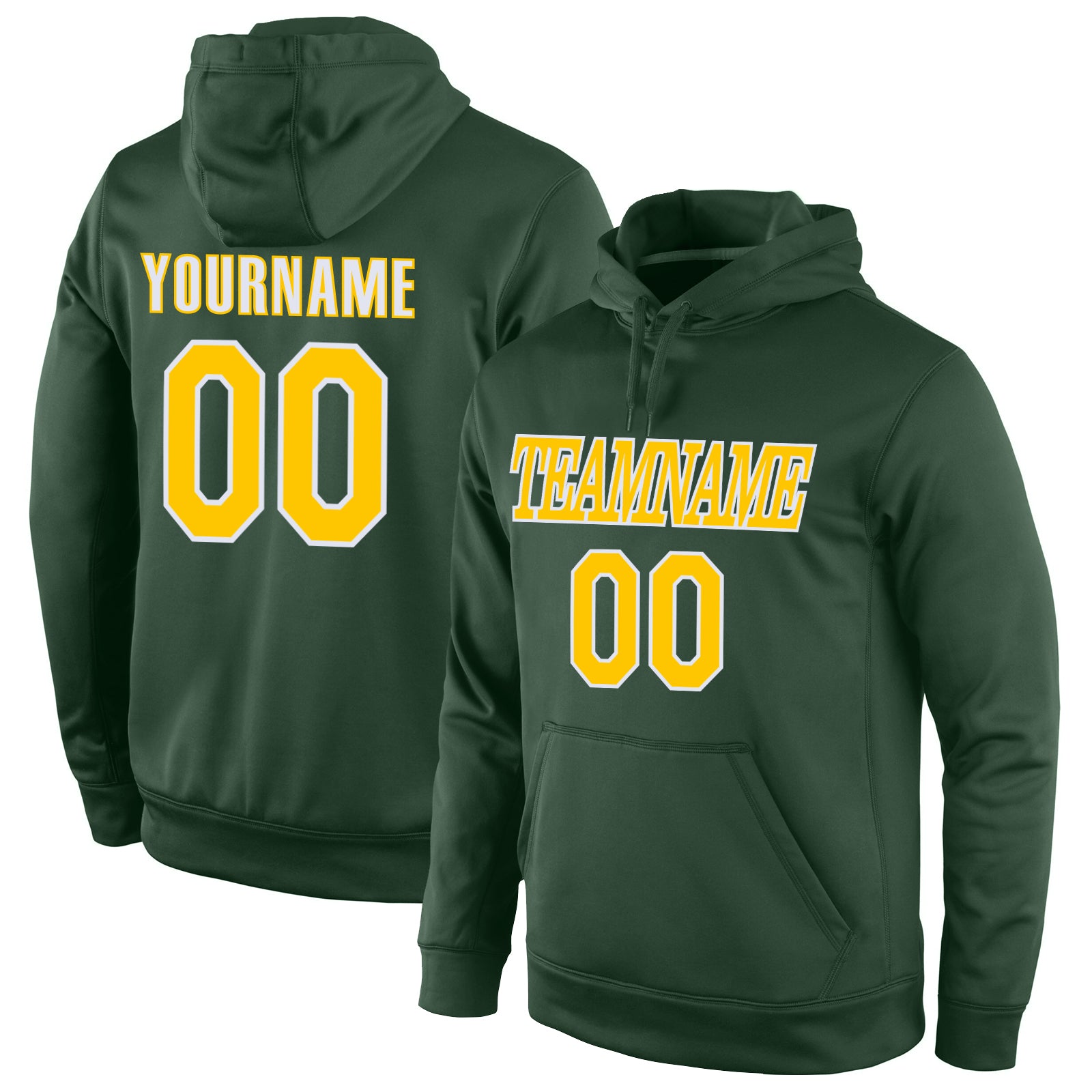 Personalized Green Gold White Sports Hoodie Pullover Sweatshirt for Men Personalized Stitched Green Gold-White Sports Pullover