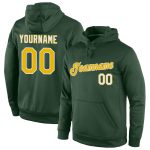 Custom Sports Hoodie with Stitched Name and Number in Green Gold White - Personalized Pullover Sweatshirt Personalized Stitched