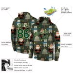 Custom 3D Sports Hoodie with Stitched Name and Number - Green-Cream Christmas Pullover Sweatshirt Personalized Stitched Green