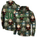 Custom 3D Sports Hoodie with Stitched Name and Number - Green-Cream Christmas Pullover Sweatshirt Personalized Stitched Green