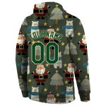 Custom 3D Sports Hoodie with Stitched Name and Number - Green-Cream Christmas Pullover Sweatshirt Personalized Stitched Green