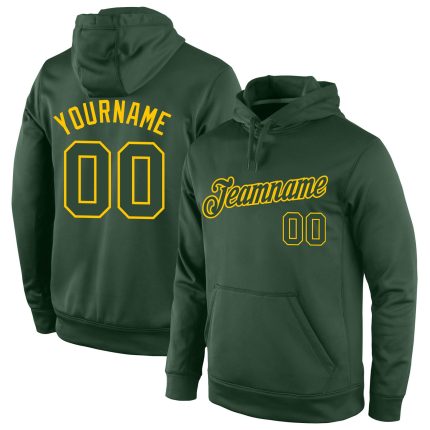 Custom Green Gold Sports Hoodie with Personalized Name and Number - Stitched Pullover Sweatshirt Personalized Stitched Green