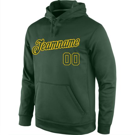 Custom Green Gold Sports Hoodie with Personalized Name and Number - Stitched Pullover Sweatshirt Personalized Stitched Green