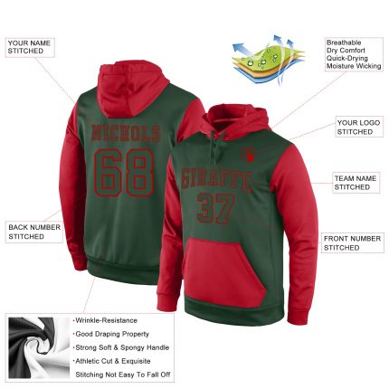 Custom Name Number Hoodie Sweatshirt Team Pullover Green Red Stitched Sports Apparel Personalized Stitched Green Green-Red