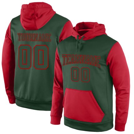 Custom Name Number Hoodie Sweatshirt Team Pullover Green Red Stitched Sports Apparel Personalized Stitched Green Green-Red