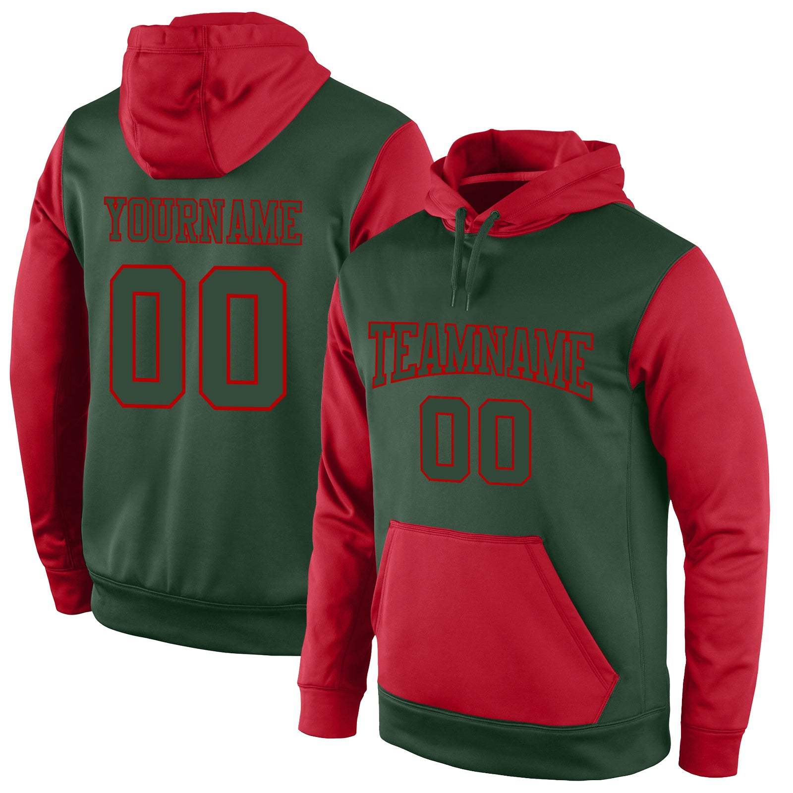 Custom Name Number Hoodie Sweatshirt Team Pullover Green Red Stitched Sports Apparel Personalized Stitched Green Green-Red