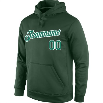 Custom Name Number Sports Hoodie Sweatshirt in Kelly Green and White - Personalized Stitched Pullover Personalized Stitched