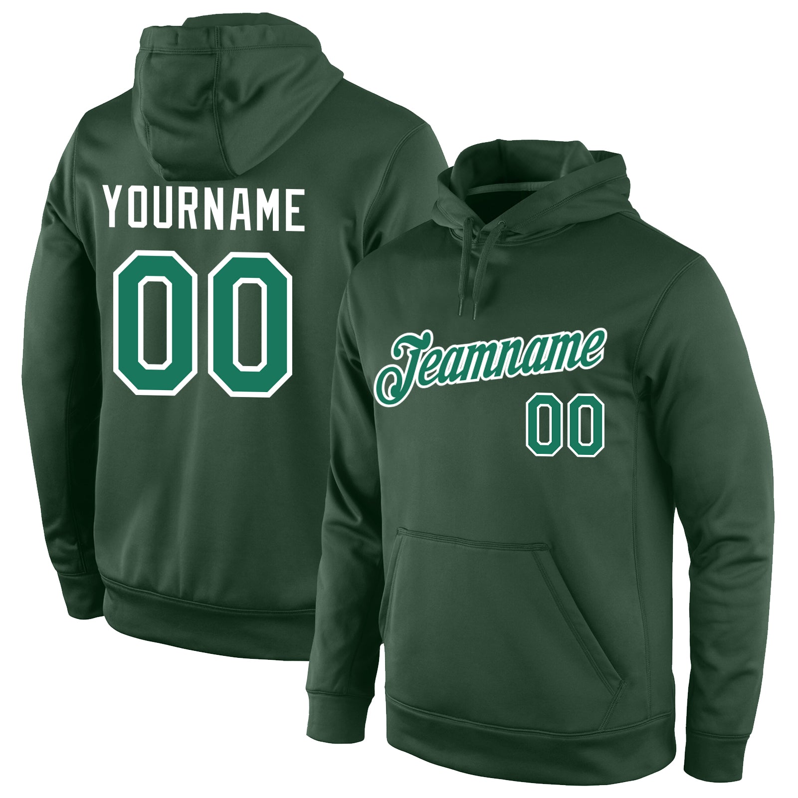 Custom Name Number Sports Hoodie Sweatshirt in Kelly Green and White - Personalized Stitched Pullover Personalized Stitched