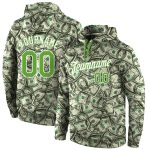 Custom Name and Number Dollar Sports Hoodie, Personalized Neon Green-White 3D Pattern Pullover Sweatshirt Personalized Stitched