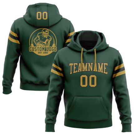 Custom Name Number Hoodie Sweatshirt for Football Team - Personalized Stitched Green Old Gold Black Pullover Personalized