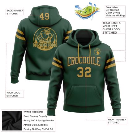 Custom Name Number Hoodie Sweatshirt for Football Team - Personalized Stitched Green Old Gold Black Pullover Personalized