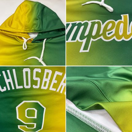 Custom Name and Number Sports Hoodie for Team - Personalized Green Old Gold-Cream Gradient Pullover Sweatshirt Personalized