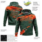Custom Sports Hoodie with 3D Torn Paper Design - Personalized Stitched Green and Orange Sweatshirt with Name & Number Personalized