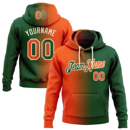 Custom Team Hoodie with Name and Number - Personalized Green Orange Cream Gradient Fashion Sports Pullover Sweatshirt Personalized