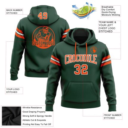 Custom Team Football Hoodie with Personalized Name and Number - Stitched Green Orange-White Pullover Sweatshirt Personalized