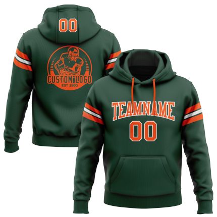 Custom Team Football Hoodie with Personalized Name and Number - Stitched Green Orange-White Pullover Sweatshirt Personalized