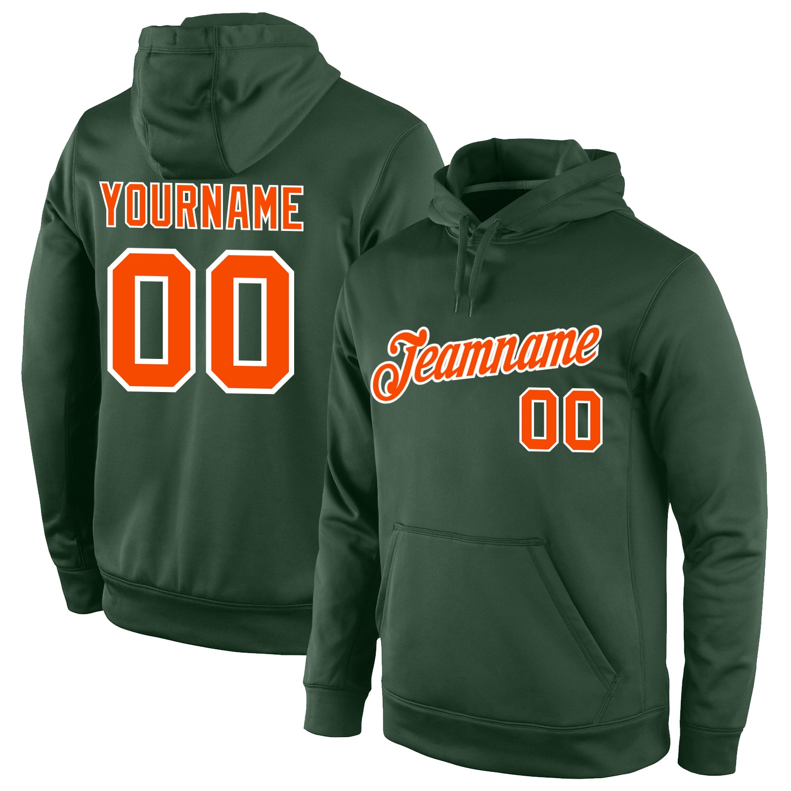 Custom Team Hoodie with Personalized Name & Number - Stitched Green Orange-White Sports Pullover Sweatshirt Personalized