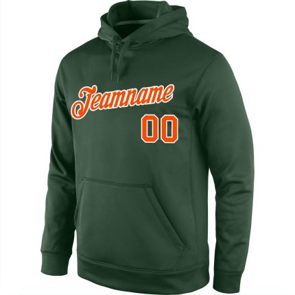 Custom Team Hoodie with Personalized Name & Number - Stitched Green Orange-White Sports Pullover Sweatshirt Personalized