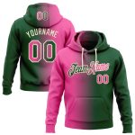 Custom Name and Number Sports Hoodie, Personalized Green Pink-Cream Gradient Pullover Sweatshirt Fashion Team Apparel Personalized