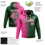 Custom Name and Number Sports Hoodie, Personalized Green Pink-Cream Gradient Pullover Sweatshirt Fashion Team Apparel Personalized
