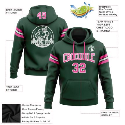 Custom Name Number Football Hoodie Pullover Sweatshirt in Green Pink White - Personalized Team Apparel Personalized Stitched