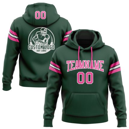 Custom Name Number Football Hoodie Pullover Sweatshirt in Green Pink White - Personalized Team Apparel Personalized Stitched