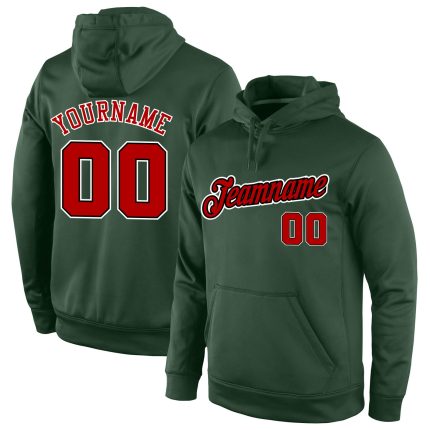 Custom Sports Hoodie with Personalized Name and Number, Stitched Green Red-Black Sweatshirt Pullover Personalized Stitched