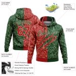 Custom Name and Number 3D Christmas Sports Hoodie Sweatshirt, Stitched Green Red-Cream Pullover Personalized Stitched Green