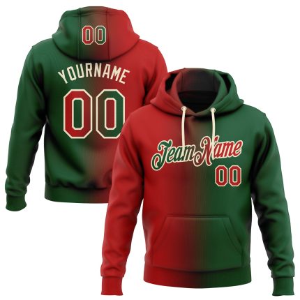 Custom Name and Number Sports Hoodie Pullover Sweatshirt in Green Red-Cream Gradient Fashion Design Personalized Stitched