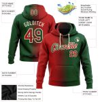 Custom Name and Number Sports Hoodie Pullover Sweatshirt in Green Red-Cream Gradient Fashion Design Personalized Stitched