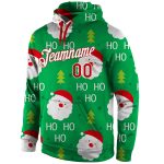 Personalized 3D Christmas Sports Hoodie Stitched in Green Red-White Pullover Sweatshirt Personalized Stitched Green Red-White