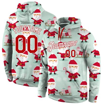Custom Name Number 3D Christmas Hoodie | Personalized Sports Pullover Sweatshirt in Green, Red, and White Personalized Stitched