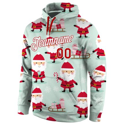 Custom Name Number 3D Christmas Hoodie | Personalized Sports Pullover Sweatshirt in Green, Red, and White Personalized Stitched