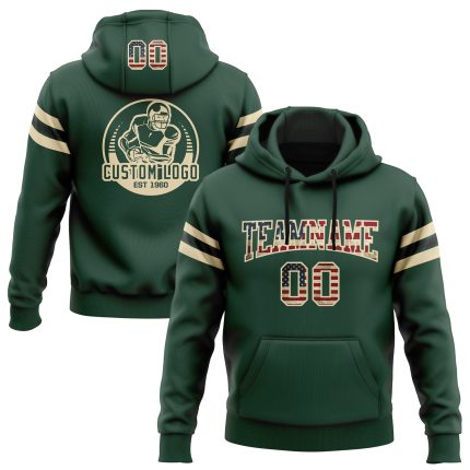 Custom Name and Number Vintage USA Flag Cream-Black Football Pullover Hoodie Stitched Sweatshirt for Team Personalized Stitched