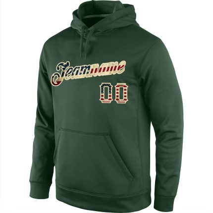 Custom Vintage USA Flag Sweatshirt Hoodie with Stitched Name and Number - Green Cream Pullover for Sports Team Personalized