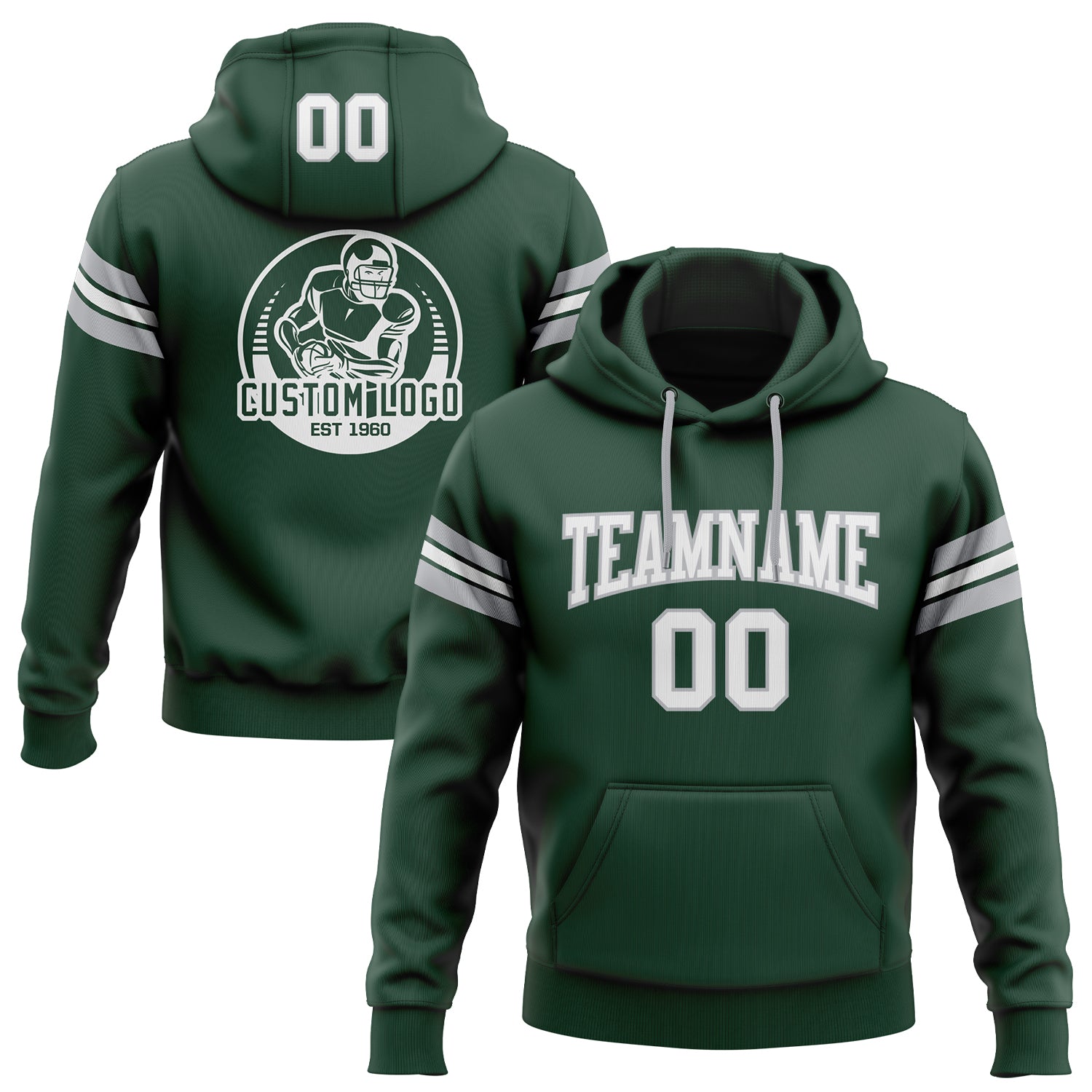 Custom Name and Number Football Hoodie Sweatshirt in Green White Gray - Personalized Stitched Team Gear Personalized Stitched