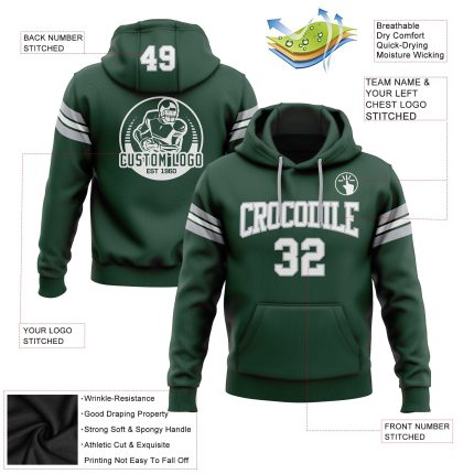 Custom Name and Number Football Hoodie Sweatshirt in Green White Gray - Personalized Stitched Team Gear Personalized Stitched