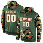 Custom Name and Number Sports Hoodie - Personalized Green White-Orange 3D Pattern Pullover Sweatshirt Personalized Stitched