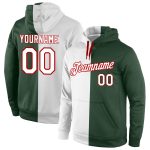 Custom Sports Hoodie with Name & Number - Personalized Green White-Red Split Pullover Sweatshirt Personalized Stitched Green