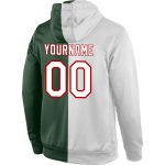 Custom Sports Hoodie with Name & Number - Personalized Green White-Red Split Pullover Sweatshirt Personalized Stitched Green