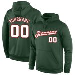 Custom Sports Hoodie with Personalized Name and Number - Green White-Red Stitched Pullover Sweatshirt Personalized Stitched